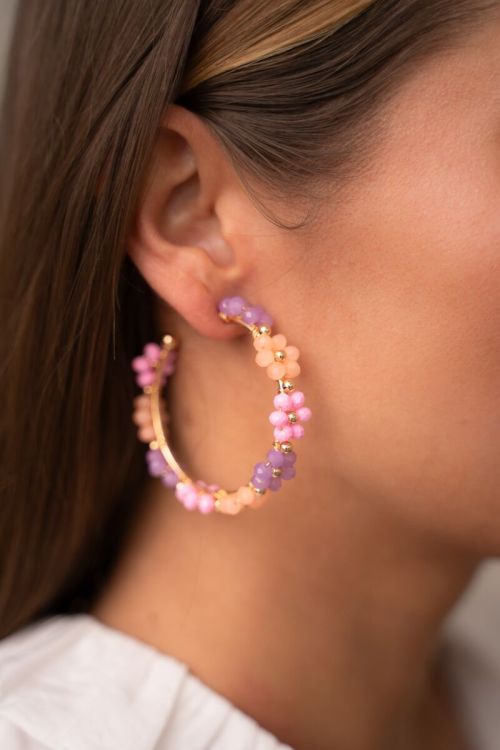 Large hoop earrings with multicoloured flowers | My Jewellery