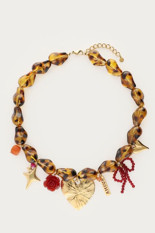 Leopard print beaded necklace with charms | My Jewellery