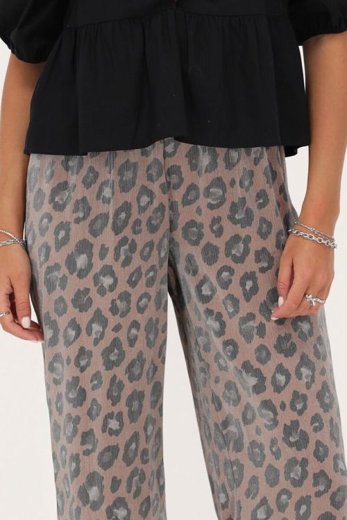 Leopard print crinkle trousers with elasticated waistband
