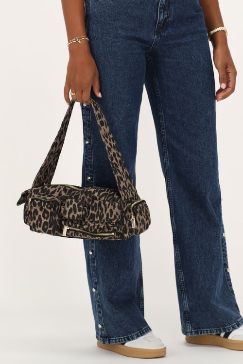 Panther print shoulder bag with compartments and zippers | My Jewellery