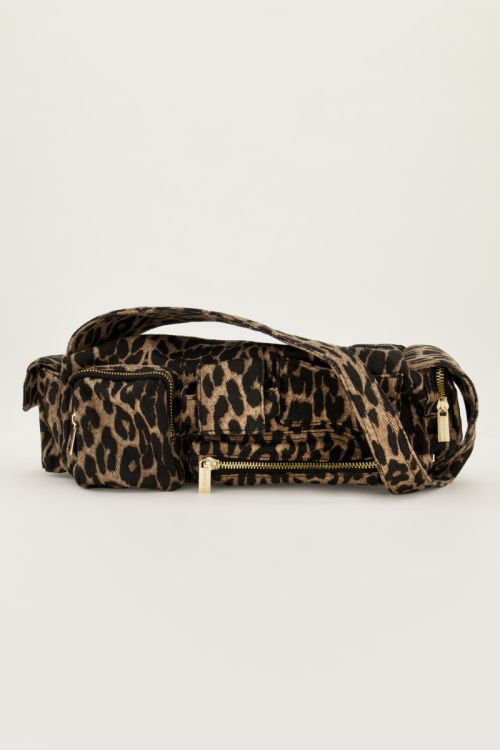Panther print shoulder bag with compartments and zippers | My Jewellery