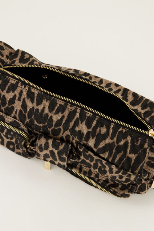 Panther print shoulder bag with compartments and zippers | My Jewellery