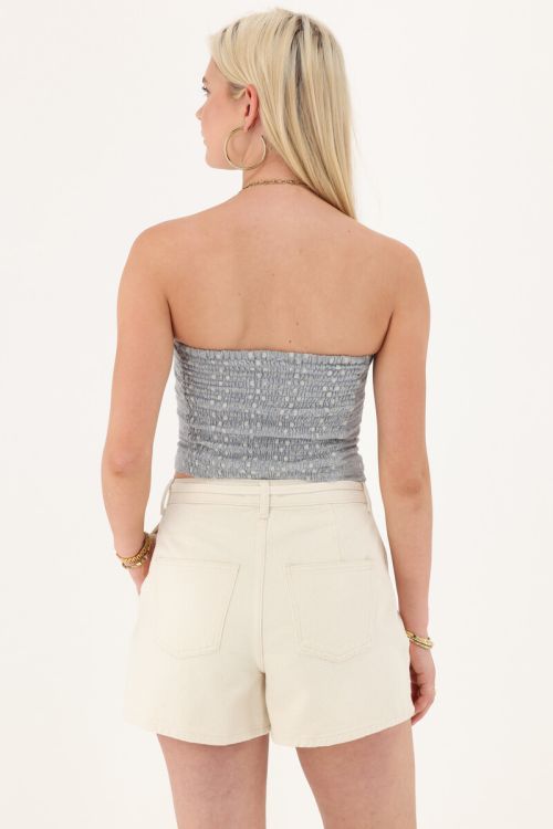 Lichtblauwe bandeautop met borduurdetails