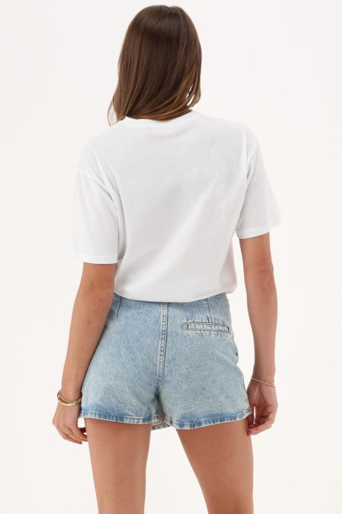 Light blue denim skort with overlap & bow detail | My Jewellery