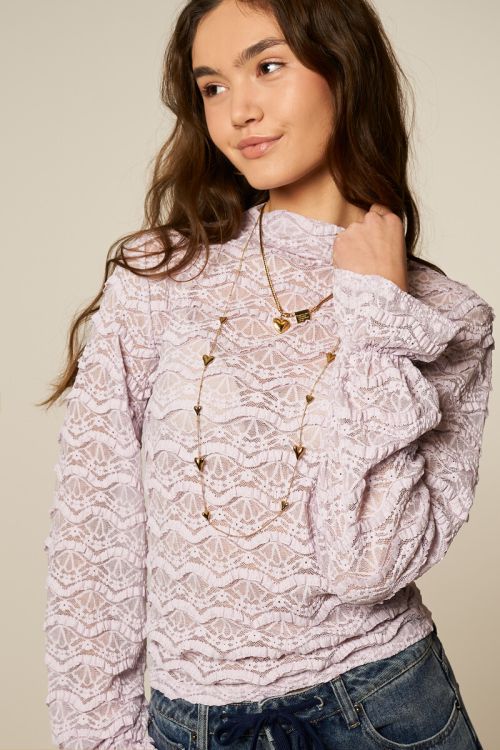 Lilac lace top with trumpet sleeves | My jewellery
