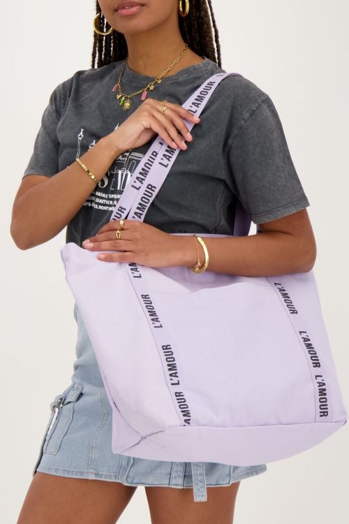 Tote bag lilas en lin l'amour