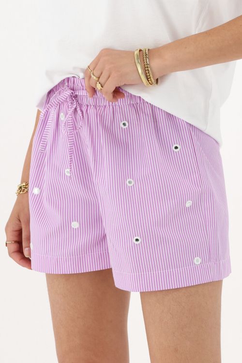 Lilac striped shorts with round mirrors | My Jewellery