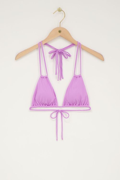 Fliederfarbenes Bikini-Oberteil Triangel mit doppelten Trägern und Ripp
