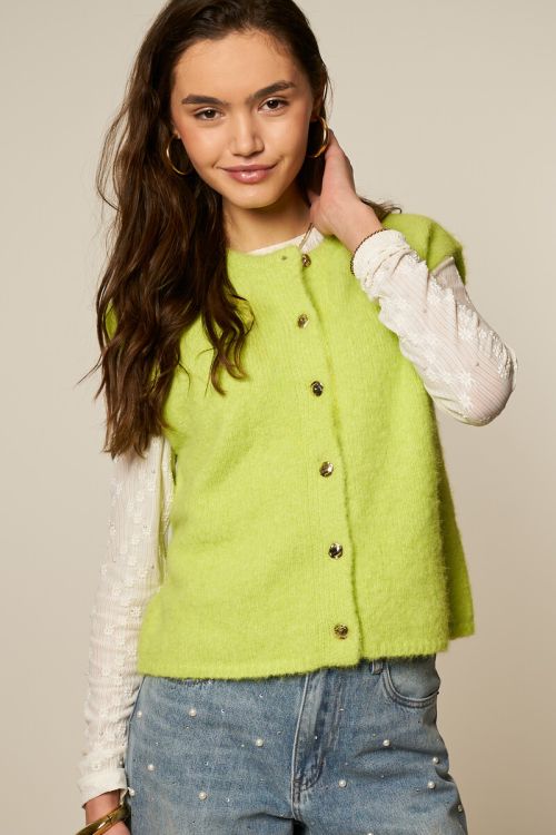 Lime green vest with fancy buttons | My Jewellery