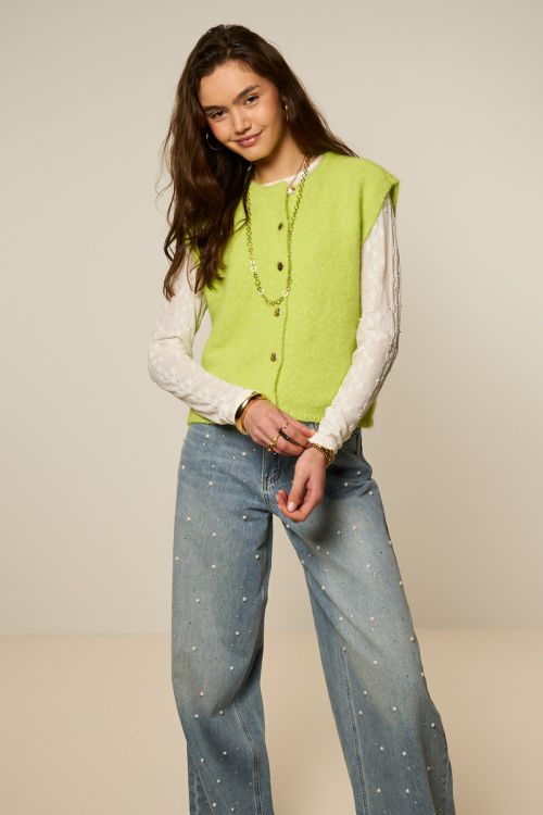 Lime green vest with fancy buttons | My Jewellery