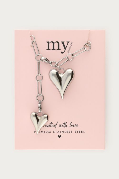 Long chain necklace Y-shape with hearts | My Jewellery