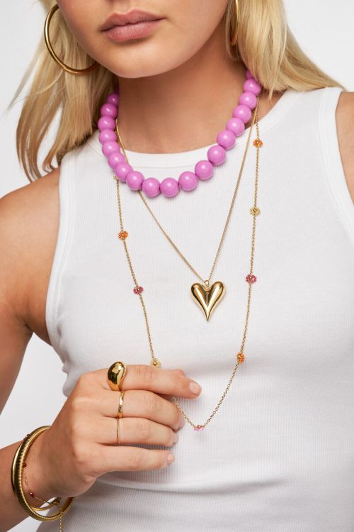 Lange minimalistische ketting met multikleur bloemen kralen