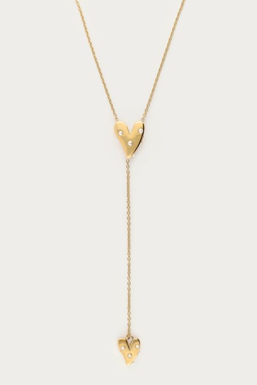 Lange Kette mit Herzen und Kunstperlen