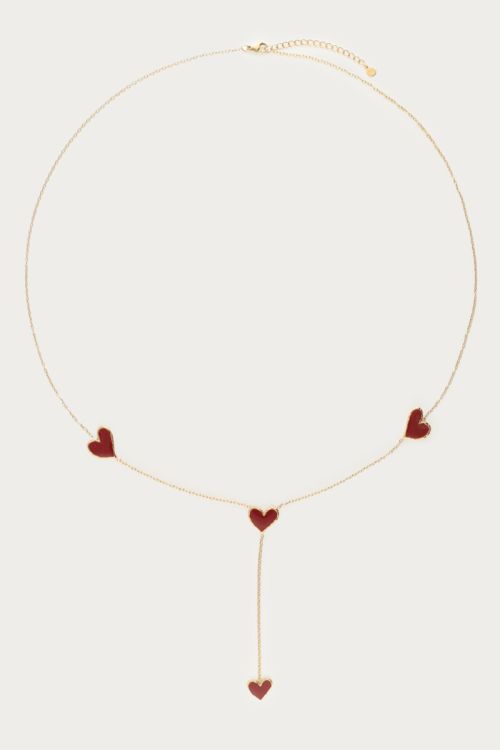 Long necklace y-shape with red hearts | My Jewellery