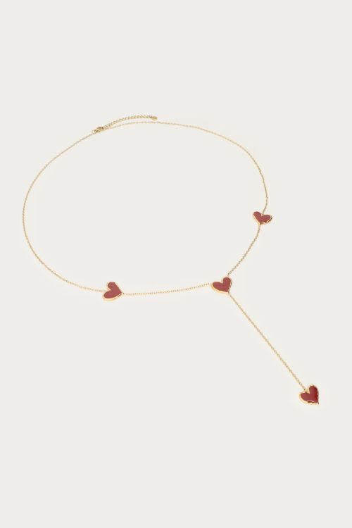 Long necklace y-shape with red hearts | My Jewellery