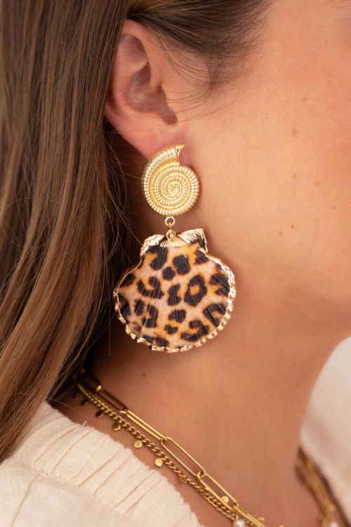 Mer earrings with leopard print shell | My Jewellery