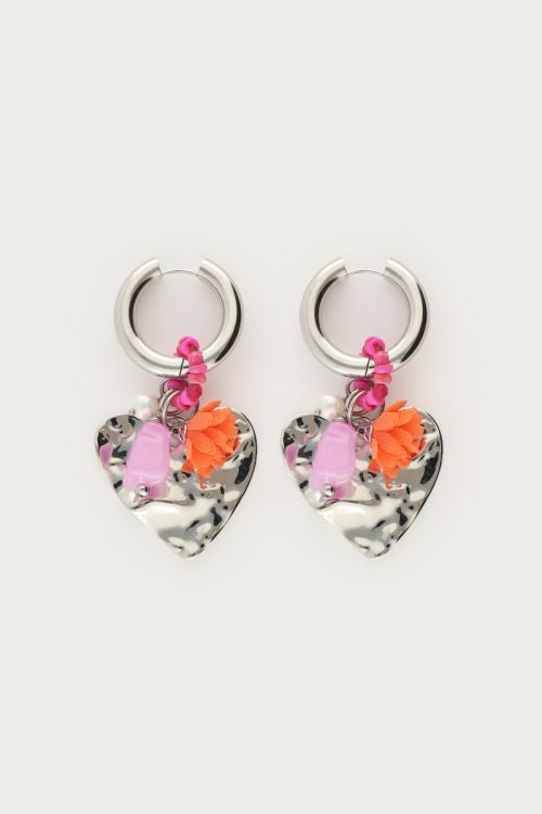 Mer hoop earrings with heart & pink beads | My Jewellery