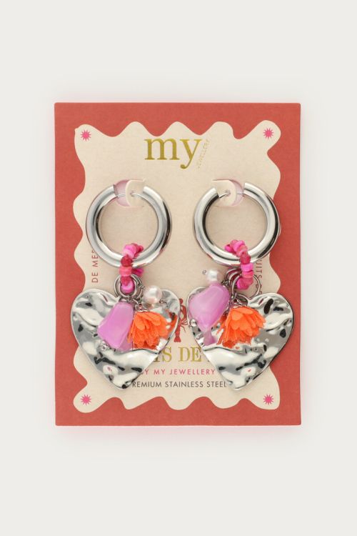 Mer hoop earrings with heart & pink beads | My Jewellery