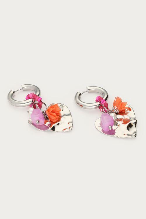 Mer hoop earrings with heart & pink beads | My Jewellery