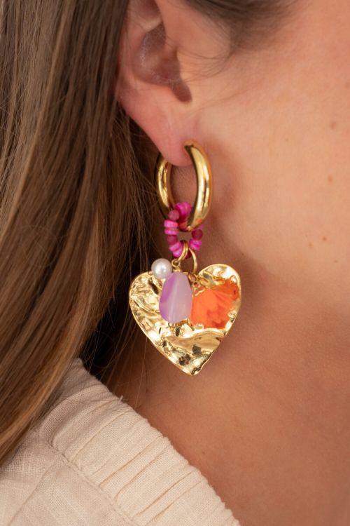 Mer hoop earrings with heart & pink beads | My Jewellery