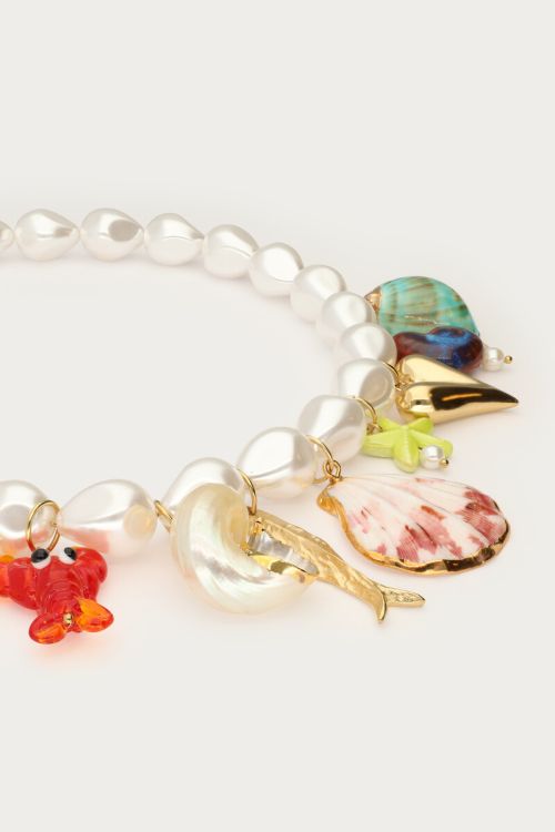 Mer faux pearl necklace with multicolour charms | My Jewellery