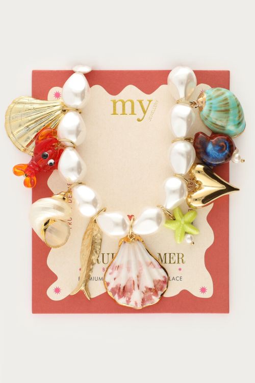 Mer faux pearl necklace with multicolour charms | My Jewellery