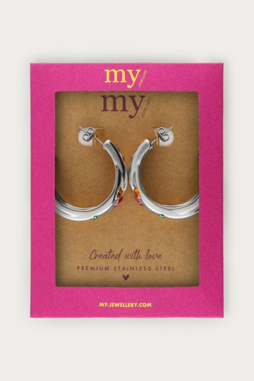 Midnight double hoop earrings with colourful rhinestones | My Jewellery