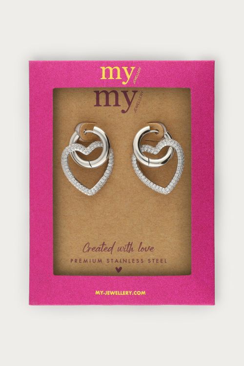 Midnight hoop earrings with heart and rhinestone | My Jewellery