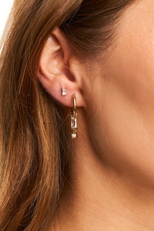 Midnight mini hoop earrings with rhinestones & faux pearl | My Jewellery