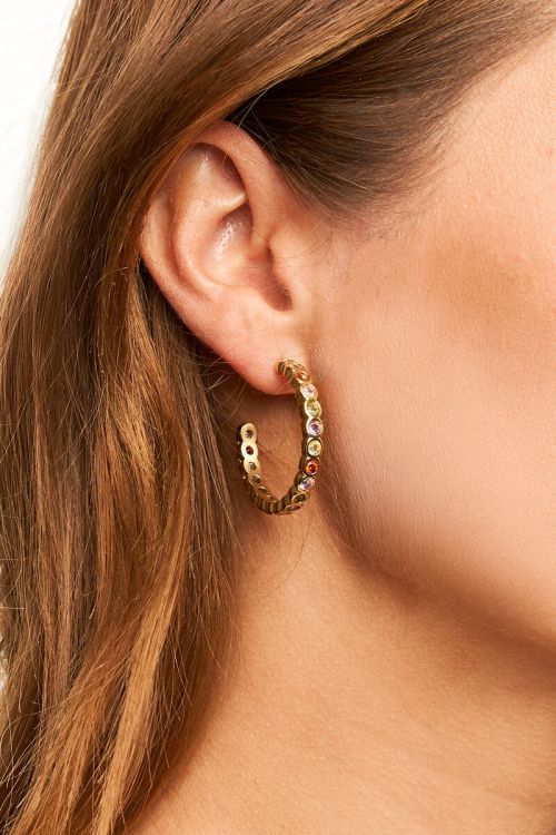 Midnight hoop earrings with colourful rhinestones | My Jewellery