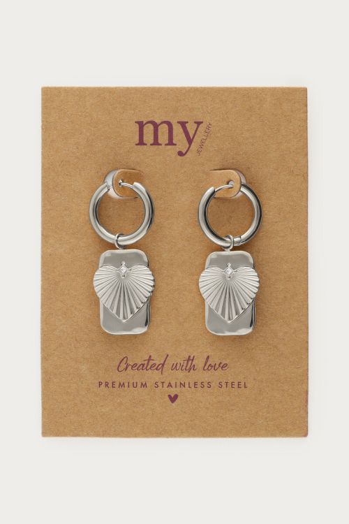 Midnight statement hoop earrings striped heart | My Jewellery