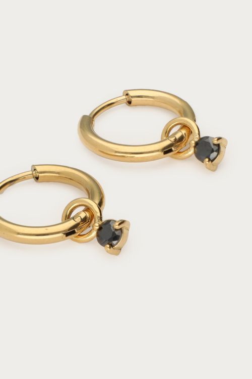 Minimalist hoop earrings with black rhinestone | My Jewellery