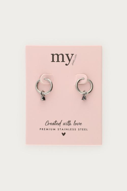 Minimalist hoop earrings with black rhinestone | My Jewellery