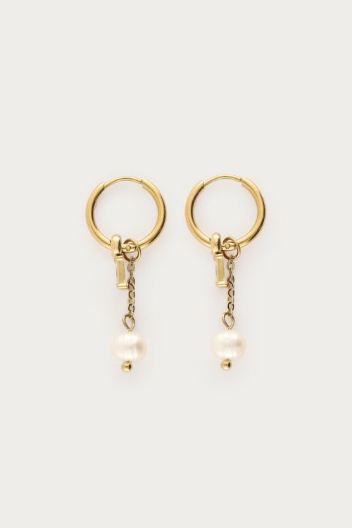 Minimalist hoop earrings with faux pearl and rhinestones | My Jewellery