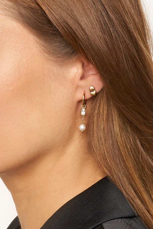 Minimalist hoop earrings with faux pearl and rhinestones | My Jewellery