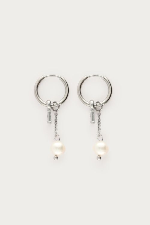 Minimalist hoop earrings with faux pearl and rhinestones | My Jewellery