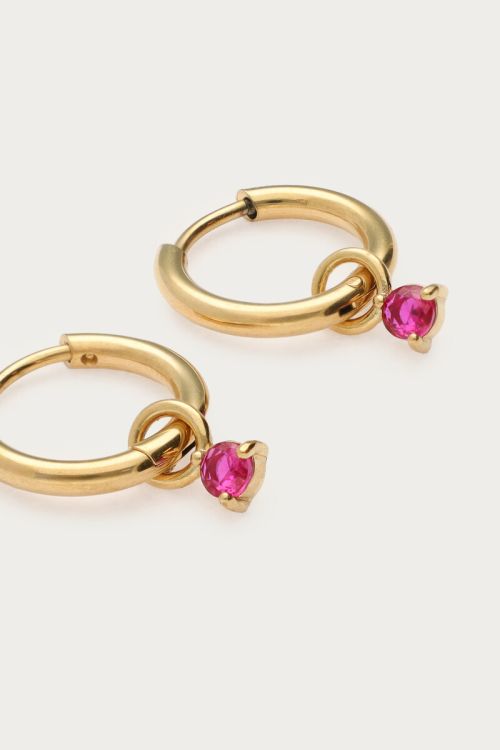 Minimalist hoop earrings with red rhinestone | My Jewellery