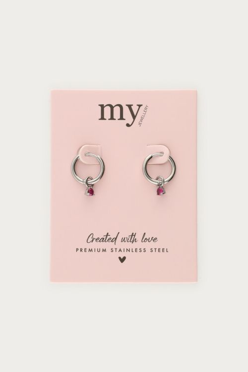 Minimalist hoop earrings with red rhinestone | My Jewellery