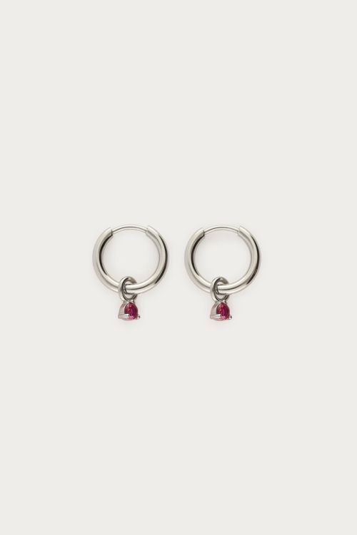 Minimalist hoop earrings with red rhinestone | My Jewellery