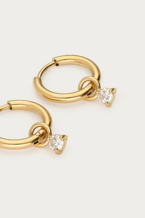 Minimalist hoop earrings with silver-coloured rhinestone | My Jewellery