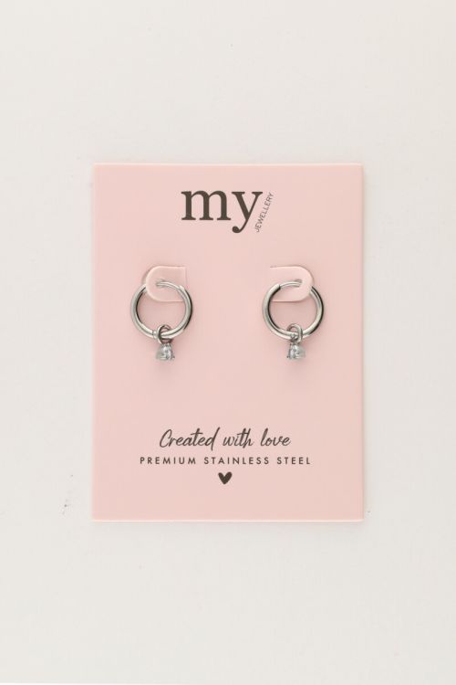Minimalist hoop earrings with silver-coloured rhinestone | My Jewellery