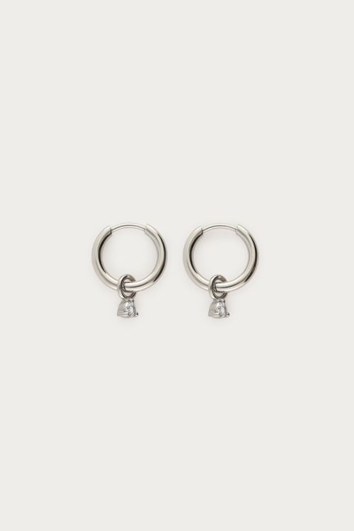 Minimalist hoop earrings with silver-coloured rhinestone | My Jewellery