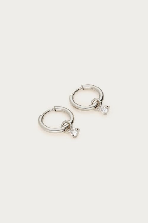 Minimalist hoop earrings with silver-coloured rhinestone | My Jewellery