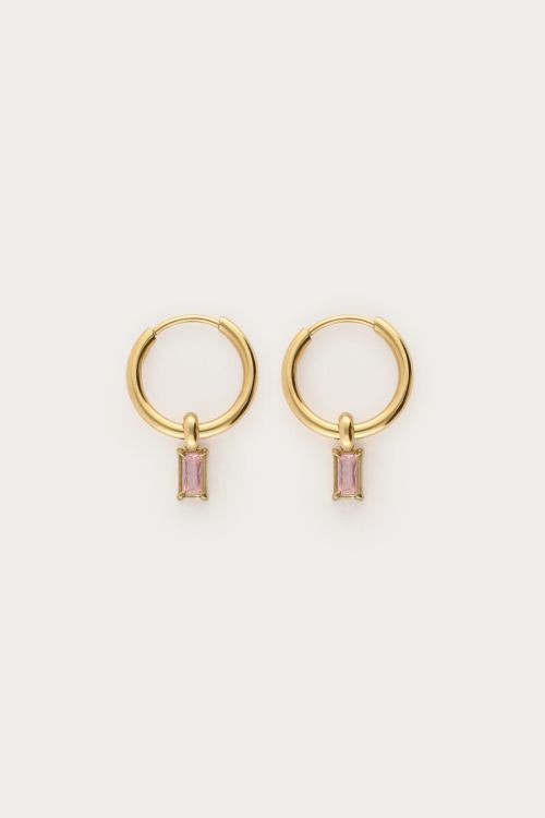 Minimalist hoop earrings with square light pink rhinestones | My Jewellery