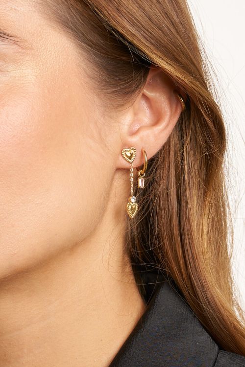 Minimalist hoop earrings with square light pink rhinestones | My Jewellery