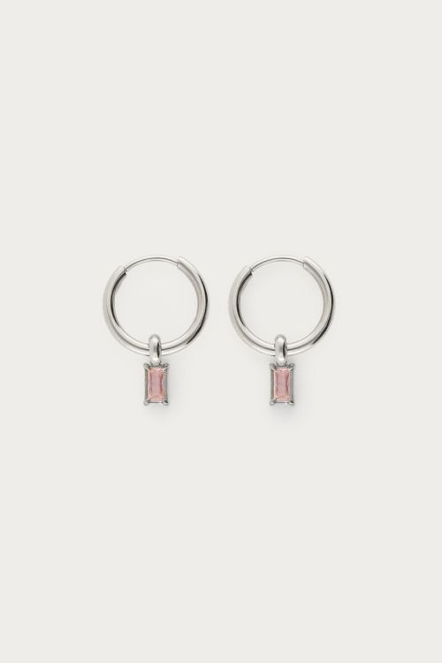 Minimalist hoop earrings with square light pink rhinestones | My Jewellery