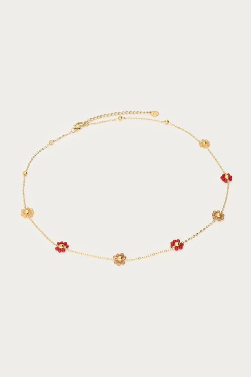 Minimalist necklace with burgundy floral beads | My Jewellery