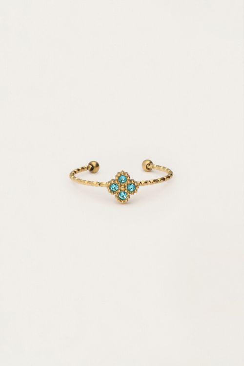 Minimalist ring with clover and blue rhinestone | My Jewellery