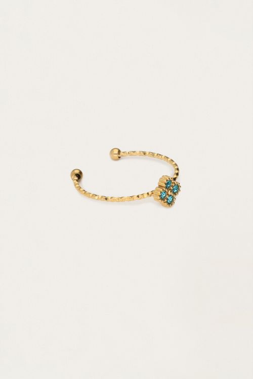 Minimalist ring with clover and blue rhinestone | My Jewellery