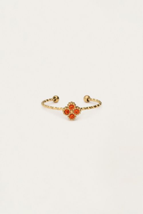 Bague minimaliste avec trèfle et strass orange
